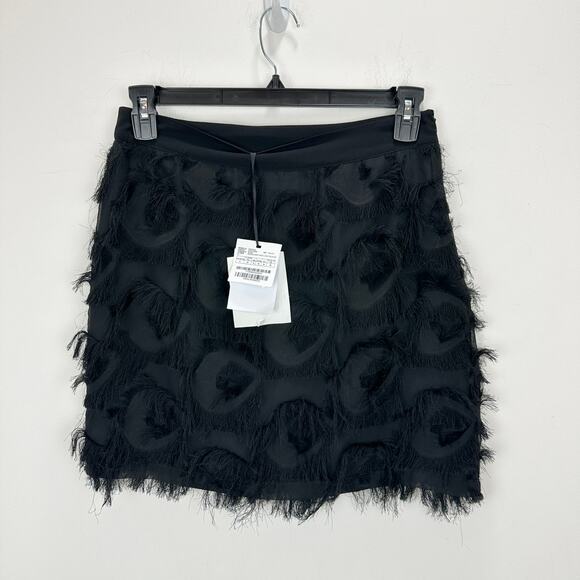 Marella Demien Mini Skirt Black Fringe High Waist Party Straight Pencil US 6 NWT - Picture 7 of 16